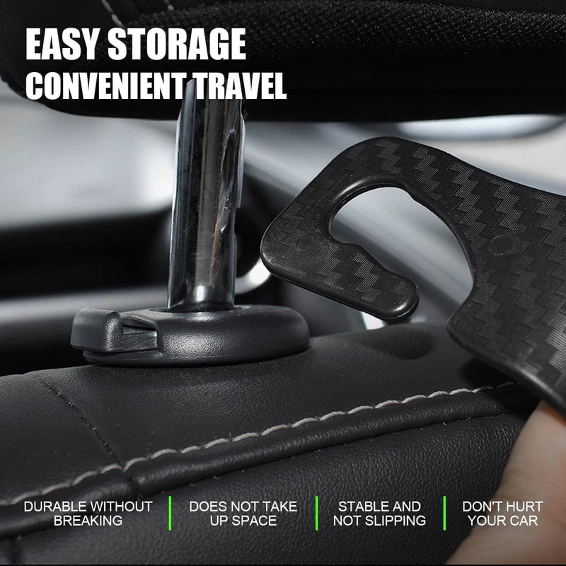 Hanemia Car Back Seat Headrest Hooks, 4 Pack Carbon Fiber Stylish Back Seat Hanger for Car Handbag Clothes Coats Grocery Bags, Car Interior Accessories (Carbon Fibre/Black) - Image 3